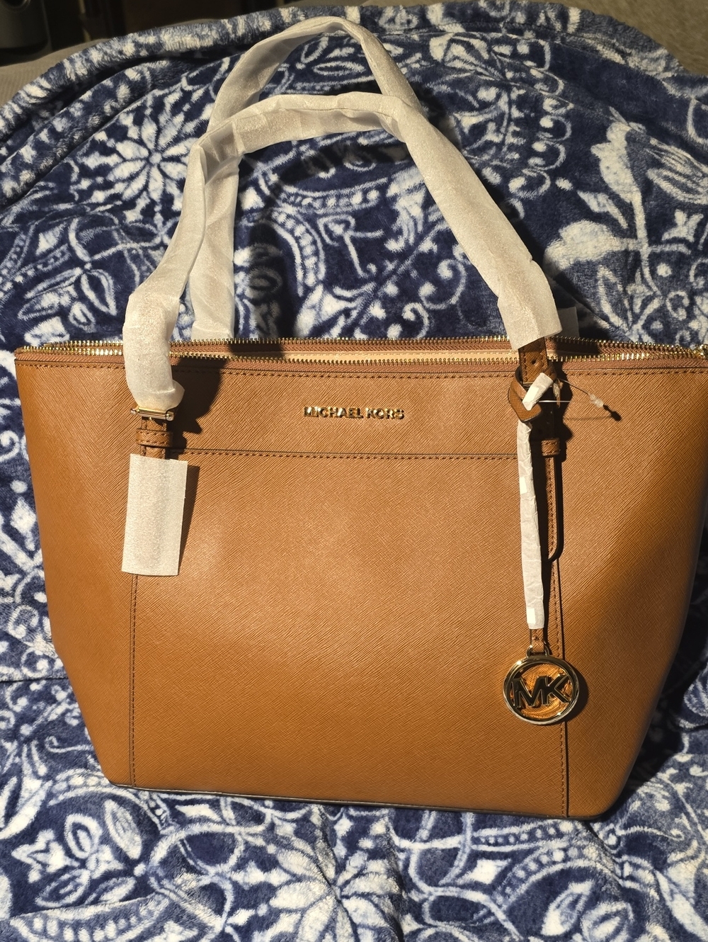 Michael Kors Tan Saffiano Leather Tote with Gold Hardware